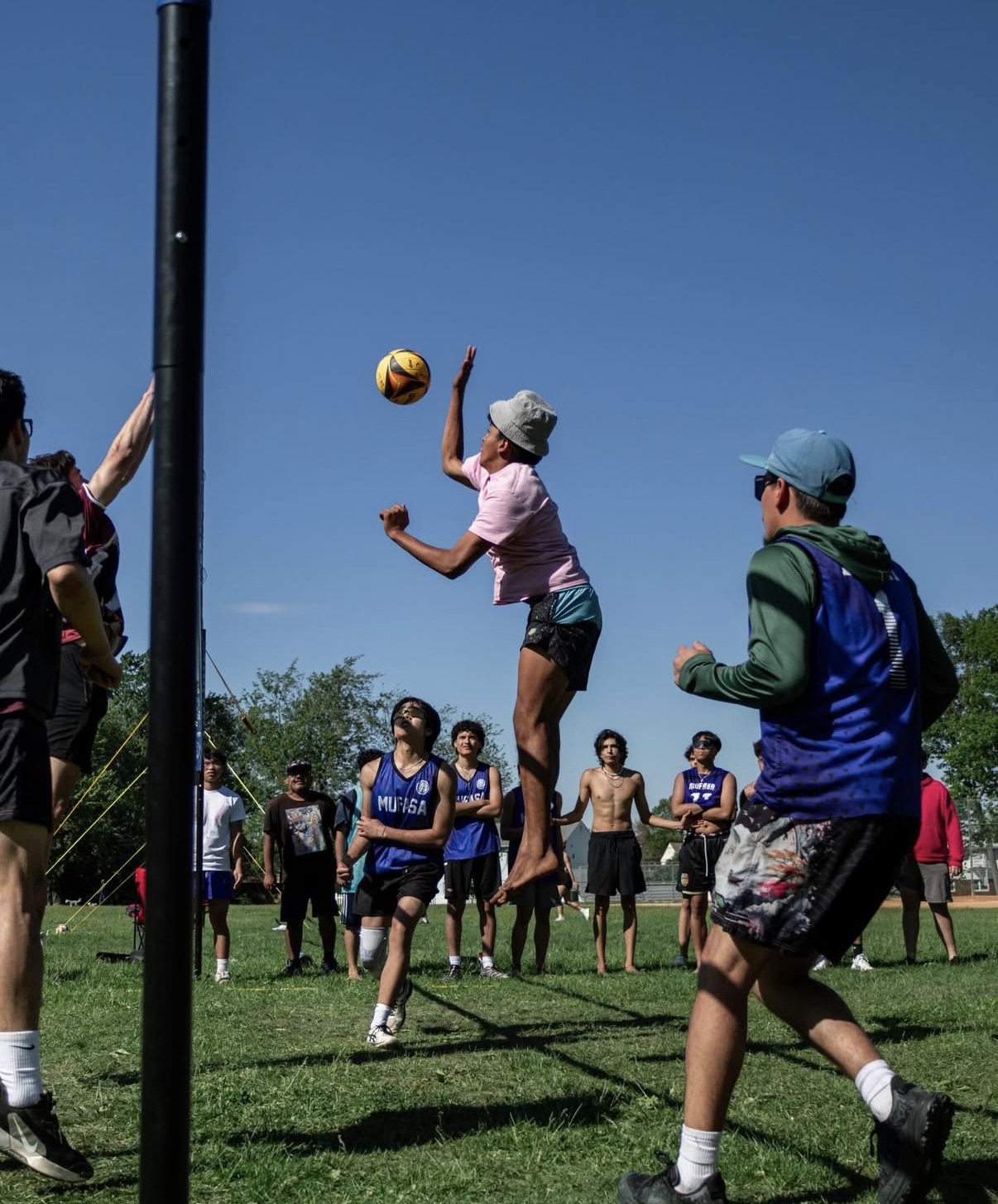 College athletes on grass court